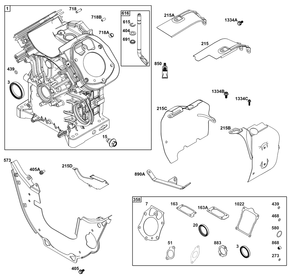 Cylinder Group Diagram and Parts List for 613277-0010-E1  Briggs and Stratton Engine